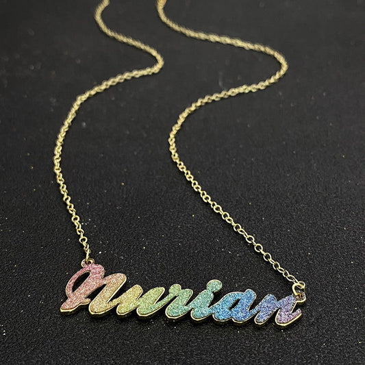 Custom name pendant glitter pink color sticker